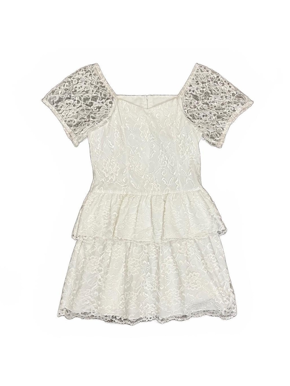 Vintage Bonnie Jean Girl’s White Lace Tiered Holiday Party Wedding Dress